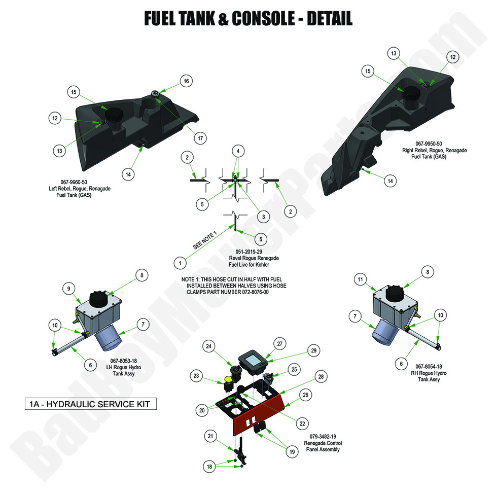 3488 - Bad Boy Mower Parts Lookup > 2024 > Renegade - Gas > Fuel Tank & Console - Detail